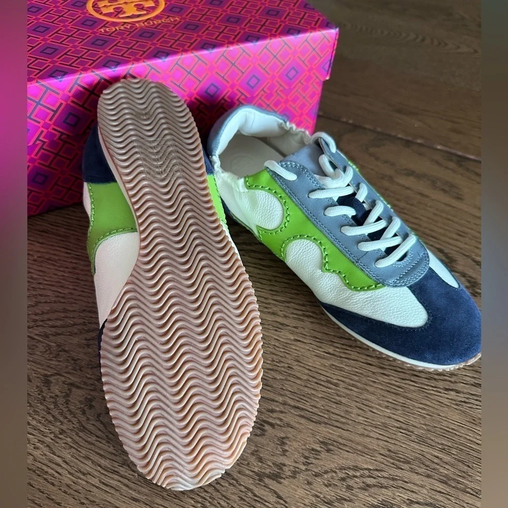 NEW! NIB! Tory Burch Tory Serif Sneaker Vintage Tumbled Leather Size 6.5